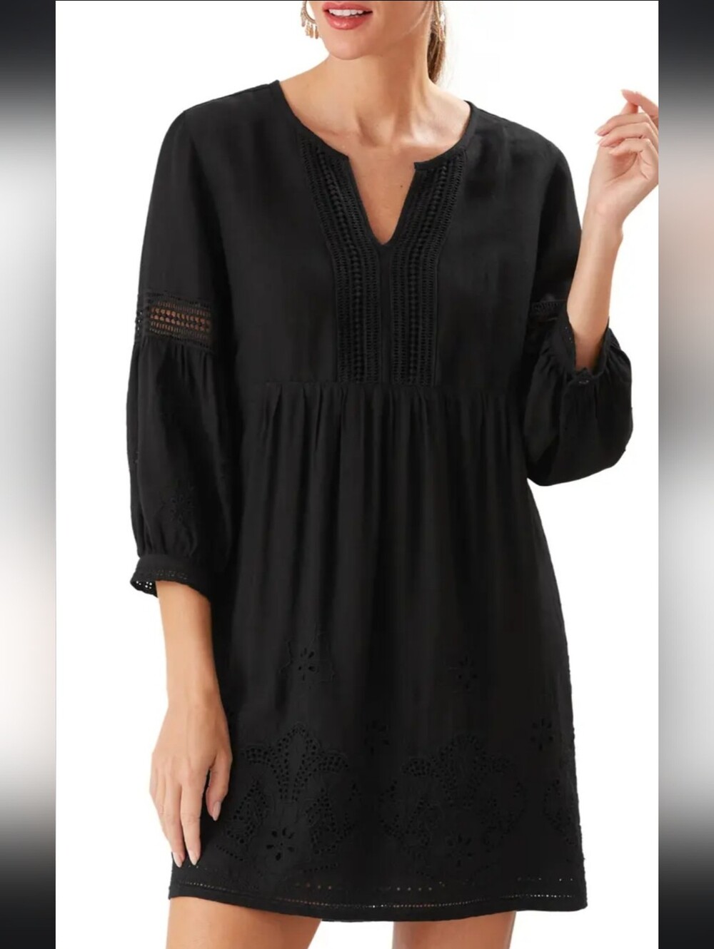 Tommy Bahama Black Mini Dress with Eyelet Detail